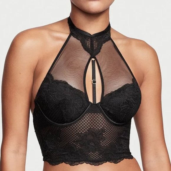 VICTORIA'S SECRET Black High-Neck Lace Corset TopXS